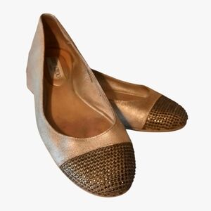 Jimmy Choo Metallic Gold Flats with Brown Studded Toe